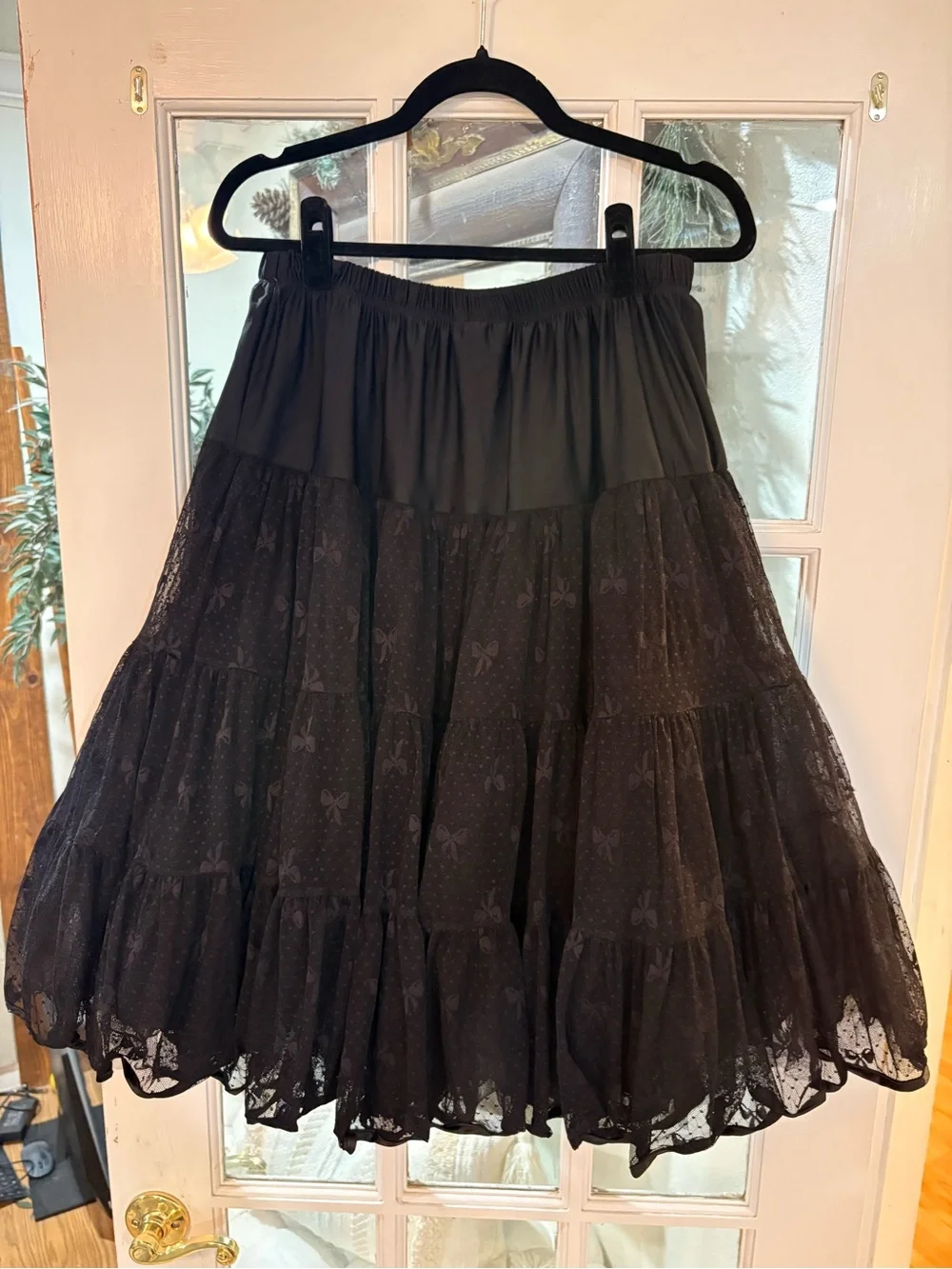 Lindy Bop Black Tiered Swiss Dot Bow Skirt Women’s Size 14–20 Vintage Pin-Up